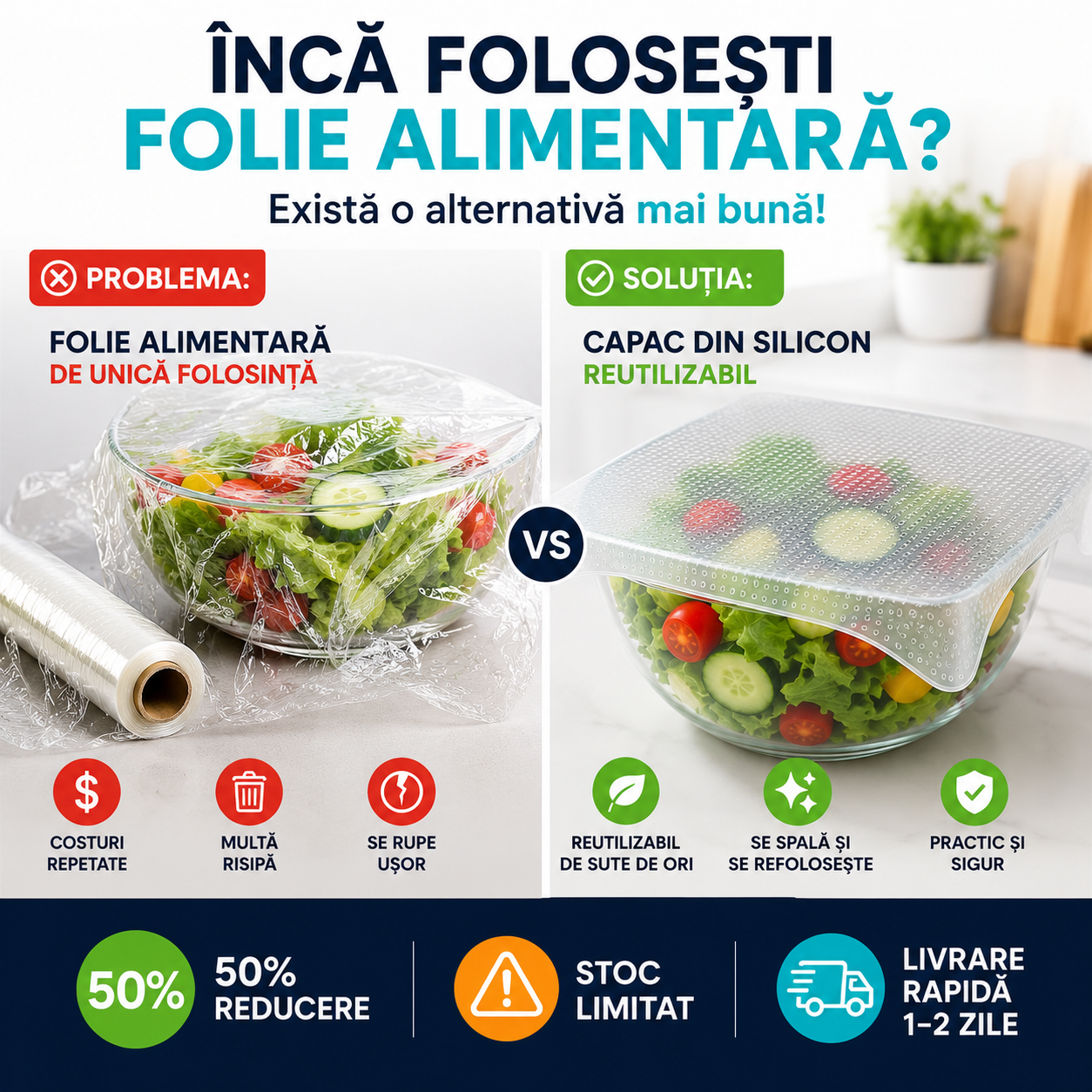EcoFresh™ 4 Capace Japoneze Reutilizabile Din Silicon - Mărime Mare. 15cm/15cm - 4 buc