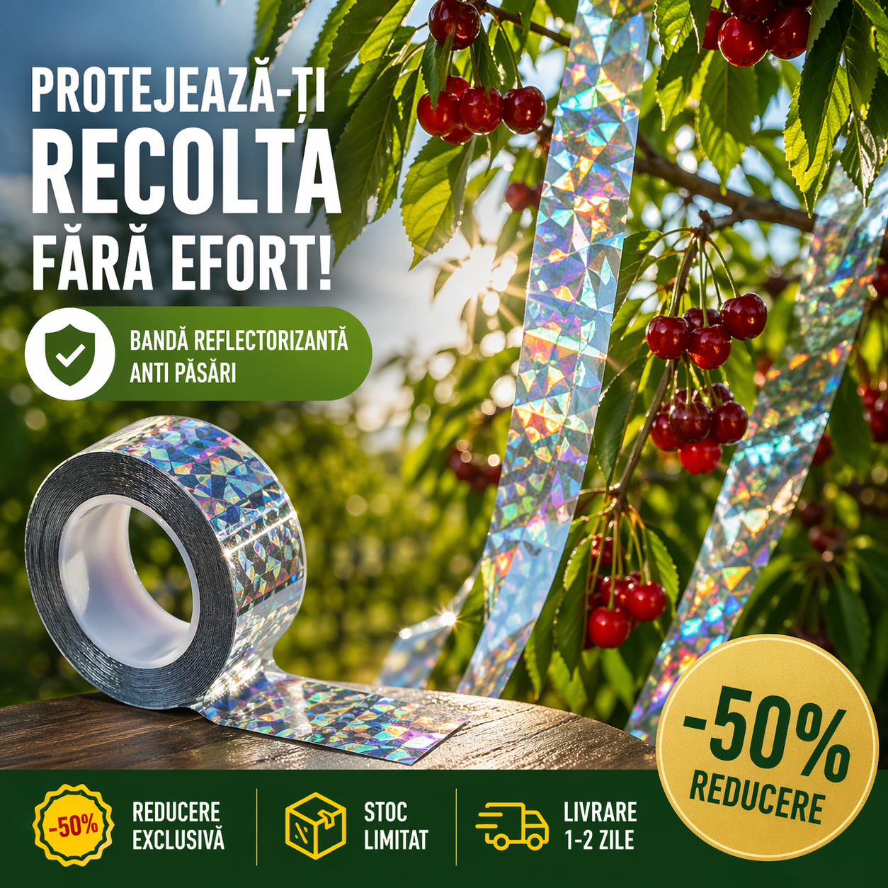 Protect™ Banda Anti Pasari irizata 35 Metri