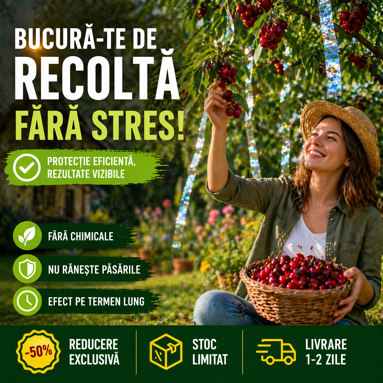 Protect™ Banda Anti Pasari irizata 35 Metri