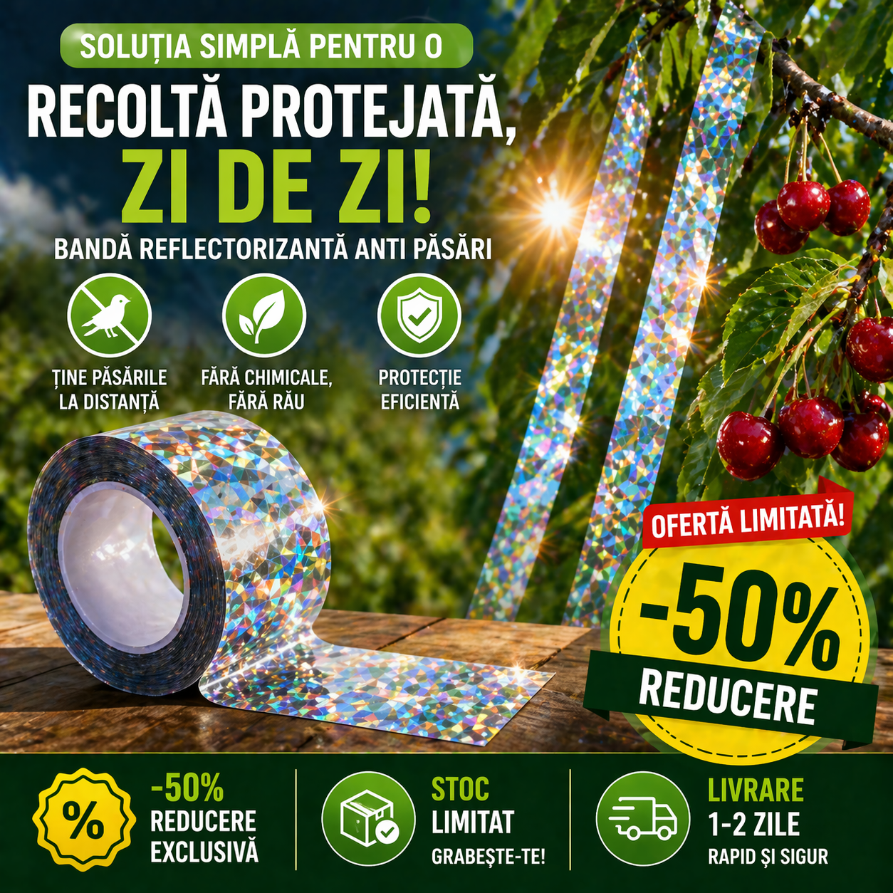 Protect™ Banda Anti Pasari irizata 35 Metri