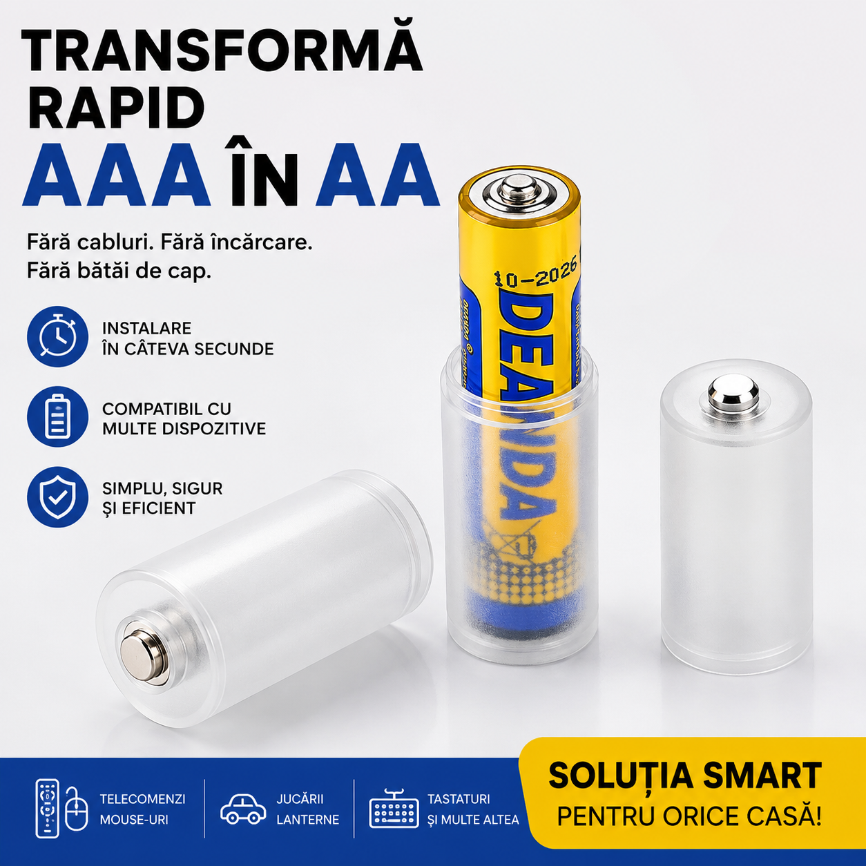 Convertor Protabil de Baterii Mici. De la (AAA) la (AA)