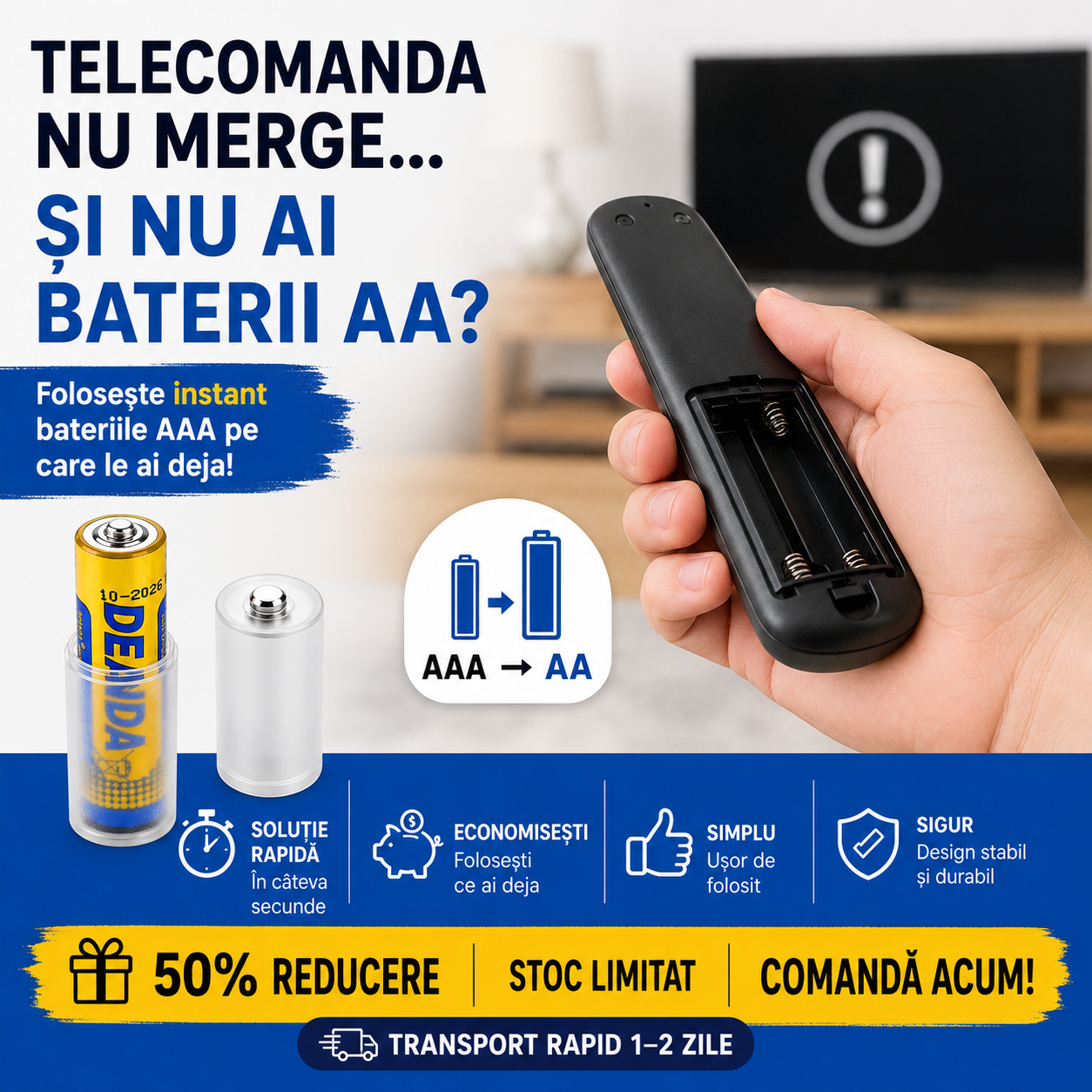 Convertor Protabil de Baterii Mici. De la (AAA) la (AA)