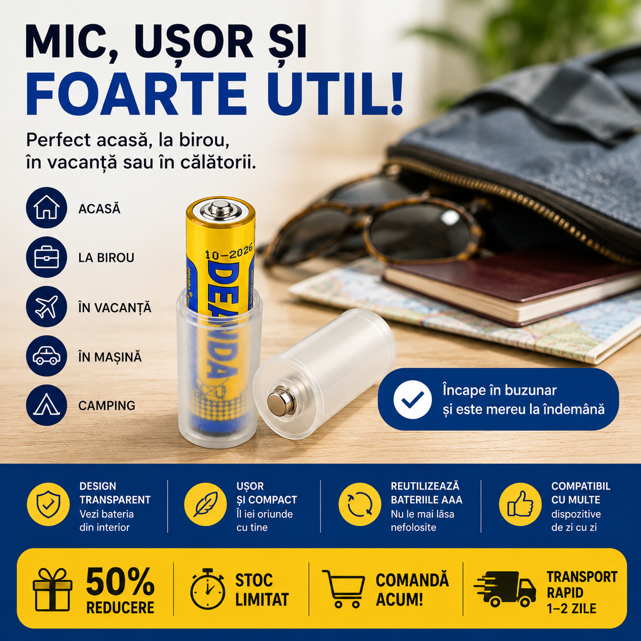 Convertor Protabil de Baterii Mici. De la (AAA) la (AA)