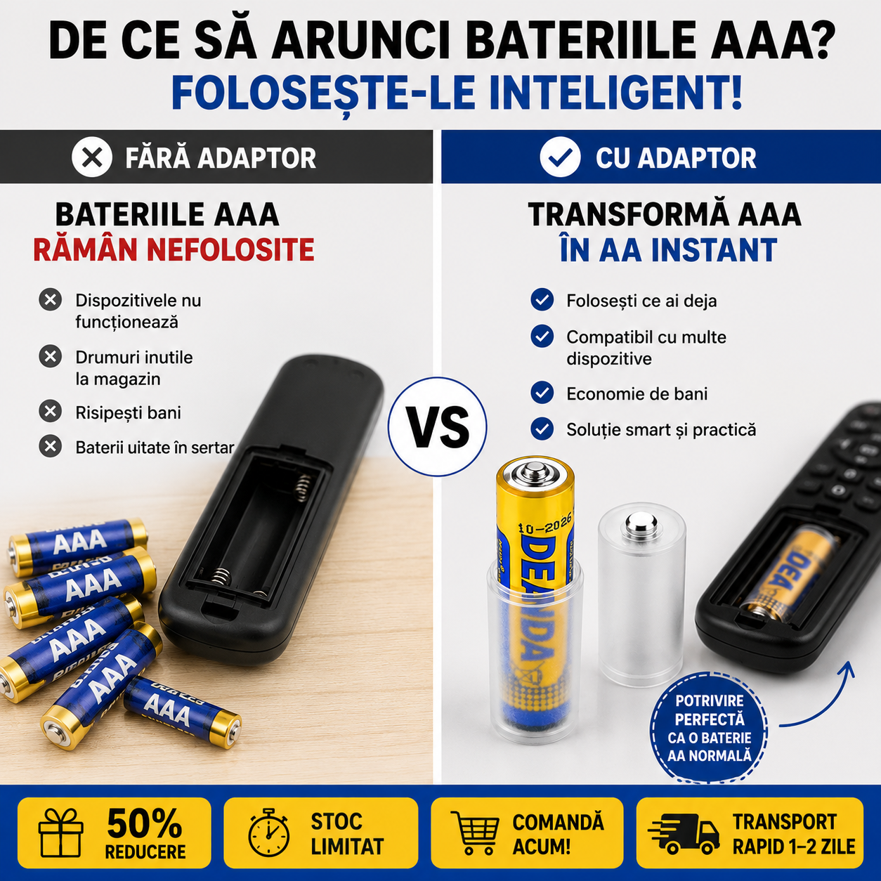 Convertor Protabil de Baterii Mici. De la (AAA) la (AA)