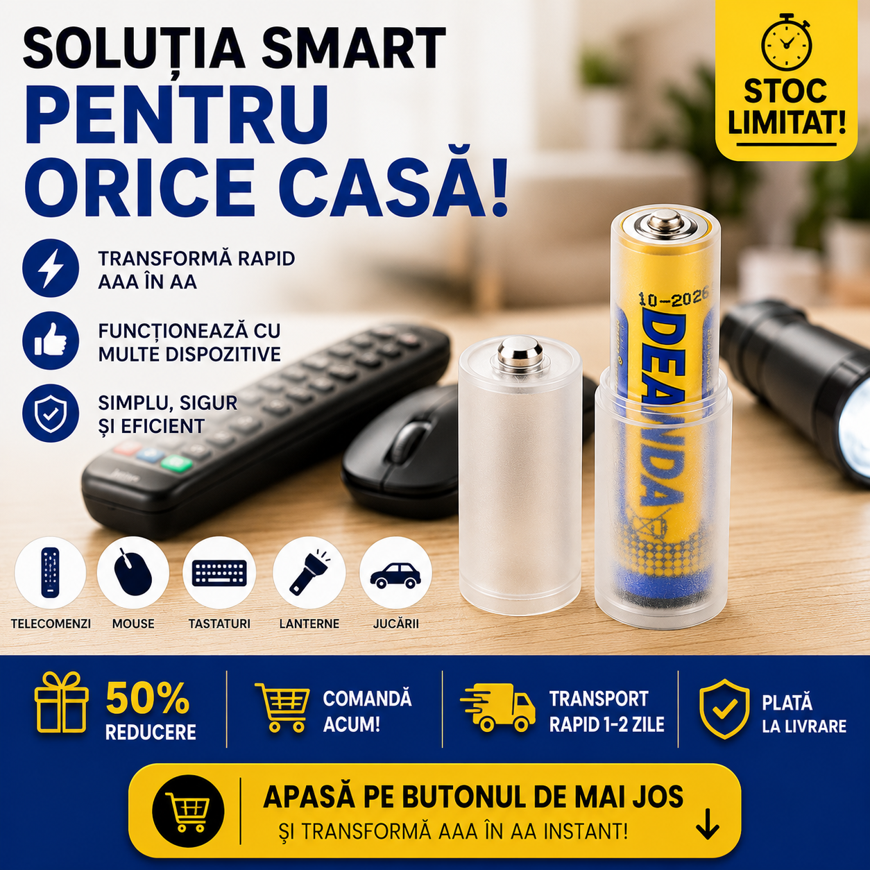 Convertor Protabil de Baterii Mici. De la (AAA) la (AA)