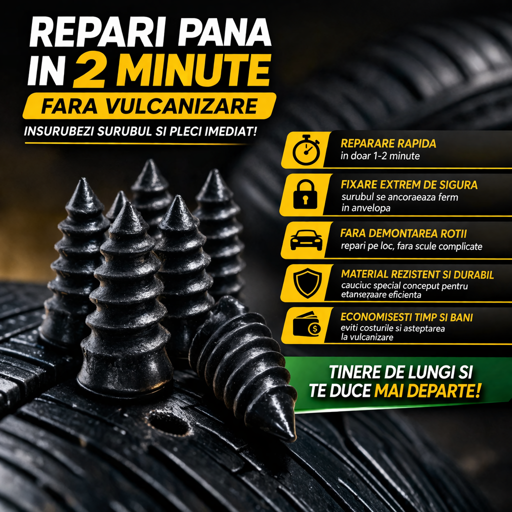OFERTĂ 1+1 GRATIS – Kit Reparare Pană Auto (2 Seturi)