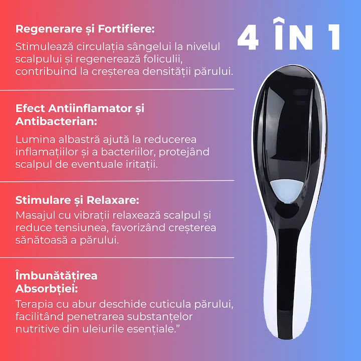 Perie terapeutică 4 în 1 cu masaj pentru stimularea creșterii părului