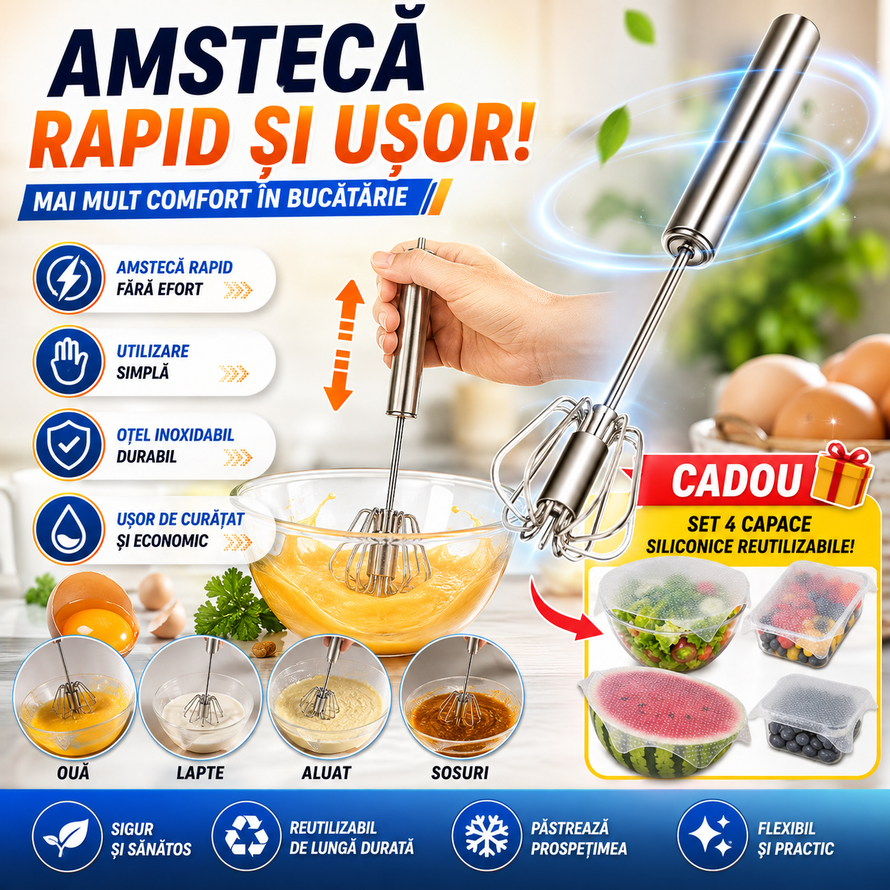 Tel Semi-Automat (+4 Capace Cadou) - QuickWhisk™
