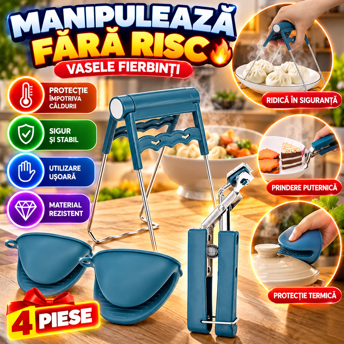 Manipulator Pentru Vase Fierbinți GripChef™ + Accesorii Cadou